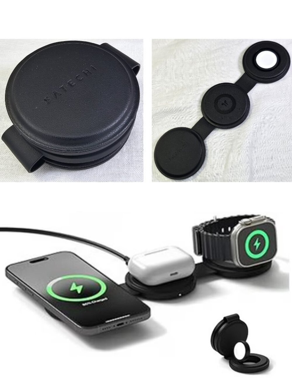 SATECHI 3-in-1 OntheGo Wireless Portable Charger ST-QTG31K Black